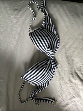 Xhilaration Navy and White Striped Bikini Top